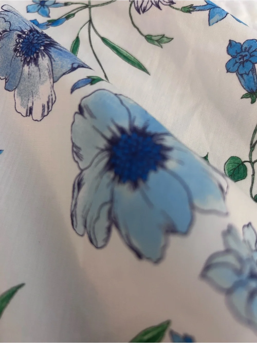 Rare Editions White Dress with Blue Floral Print and Royal Blue Ribbon